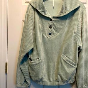 Free People wide-wale green top.  Size M